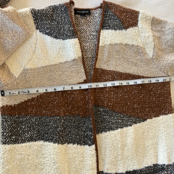 FORTUNE + IVY Long Open Front Brown Striped Cardigan - Picture 2 of 6